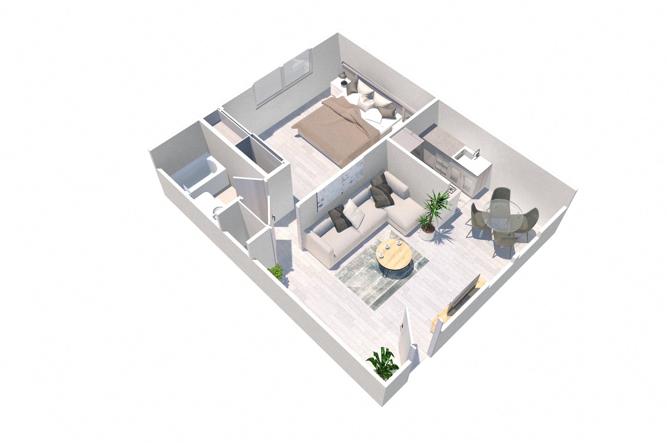 Floor plan for 1 bed, 1 bath, 589 sqft